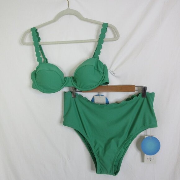 Rhode Bikini 2 Pc Bikini Demitasse Green Scalloped Summer Size Large 12-14 NWT - Picture 2 of 15